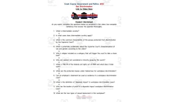 Crash Course: Government and Politics #30: Sex Discrimination Worksheet