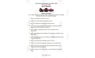 Crash Course: Government and Politics #32: Affirmative Action Worksheet