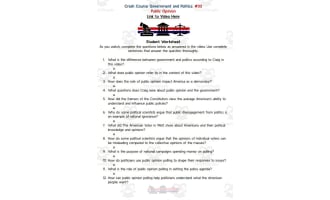 Crash Course: Government and Politics #33: Public Opinion Worksheet