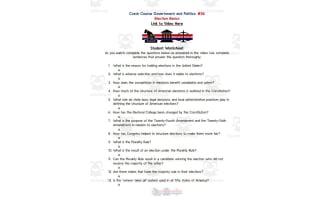 Crash Course: Government and Politics #36: Election Basics Worksheet
