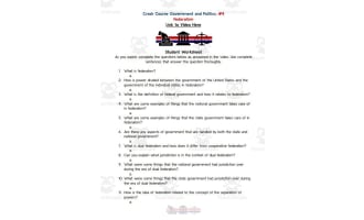 Crash Course: Government and Politics #4: Federalism Worksheet