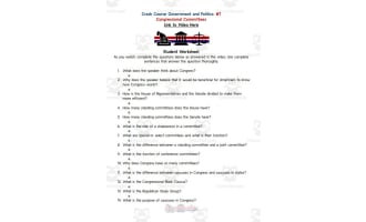 Crash Course: Government and Politics #7: Congressional Committees Worksheet