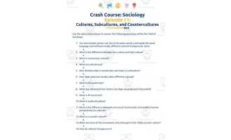 Crash Course Sociology #11: Cultures, Subcultures, and Countercultures Worksheet