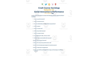 Crash Course Sociology Episode Worksheet | 15 - Social Interaction & Performance