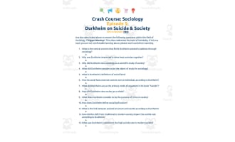 Crash Course Sociology Episode Worksheet | 5 - Durkheim on Suicide and Society