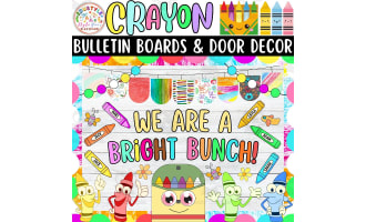 Crayon & Back To School Bulletin board or door Decor kit August & Sep