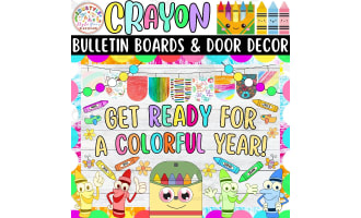 Crayon & Back To School Bulletin board or door Decor kit: August decor