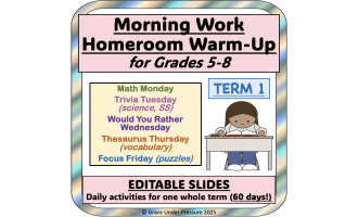 Critical Thinking: Morning Work Warm-Ups 5th 6th 7th 8th Homeroom