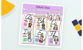 Cursive Alphabet Posters w/Catholic Saints | ABC Signs Classroom Decor