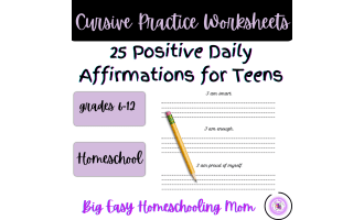 Cursive Practice Worksheets 25 Positive Daily Affirmations for Teens