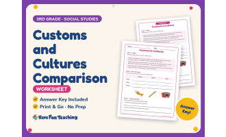 Customs and Cultures Comparison Worksheet – 3rd Grade Community