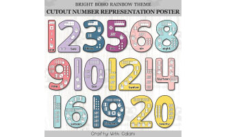 Cutout Number Representation Posters In Bright Boho Rainbow Theme