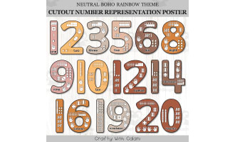 Cutout Number Representation Posters In Neutral Boho Rainbow Theme