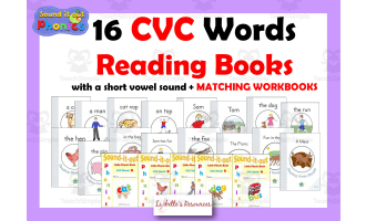 CVC Decodable Reading Books with a Short Vowel Sound with Workbooks