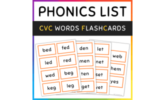 CVC Words Flash Cards, Short Vowel E, SET 1