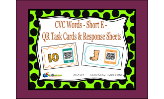 CVC Words - Short E - QR Code Task Cards & Response Sheets - EBOOK