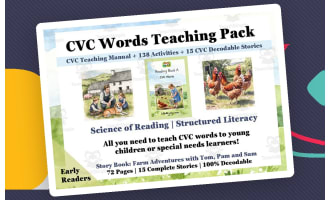CVC Words Teaching Pack: Activities + 16 Decodable Stories | SOR