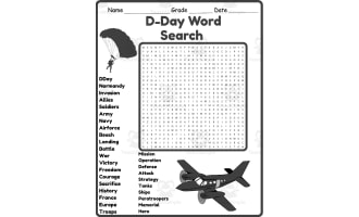 D-Day Word Search 2nd 3rd 4th 5th Grade Worksheet Activity
