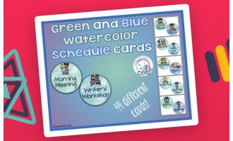 Daily Schedule Cards | Green and Blue Watercolor Theme