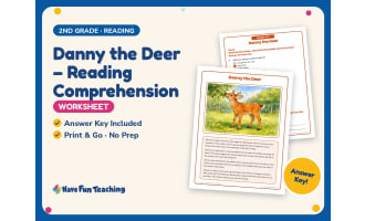 Danny the Deer – Reading Comprehension Worksheet – 2nd Grade Animals