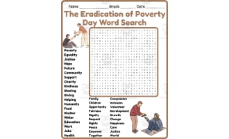 Day for the Eradication of Poverty Word Search 2rd 3th 4th 5th Grade