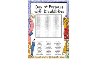 Day of Persons with Disabiliti word search puzzle worksheet activities