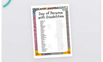 Day of Persons with Disabilities word Scramble puzzle worksheet
