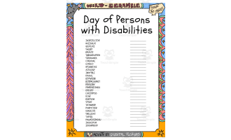 Day of Persons with Disabilities word Scramble puzzle worksheet