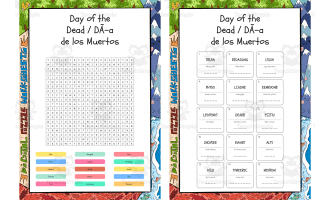 Day of the Dead Día de los Muertos word search, scramble and crossword