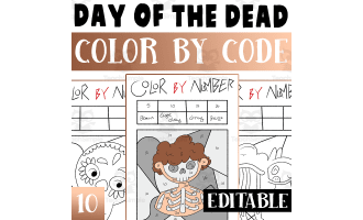 Day of The Dead Editable Color By Code Worksheets Activities