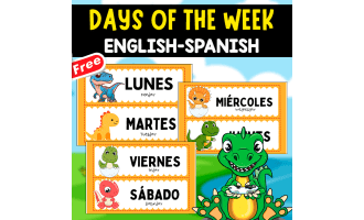 DAYS OF THE WEEK IN SPANISH AND ENGLISH | DINO THEMED