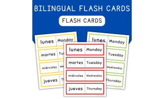 Days of the Week in Spanish, Días De La Semana, Bilingual Flash Cards