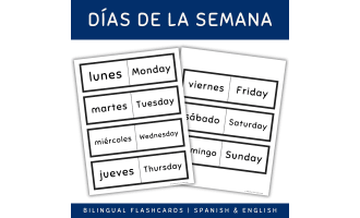 Days of the Week in Spanish, Días de la semana, Bilingual Flashcards