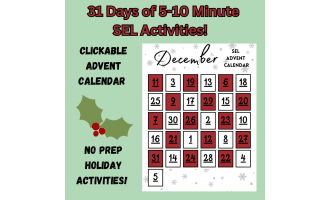 December Social Emotional Learning Advent Calendar| Holiday/Winter