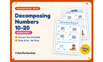 Decomposing Numbers 10-20 Worksheet – Kindergarten Addition Practice