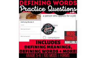 Defining Words Practice Questions - Vocabulary Grade 5-6 (Forms)