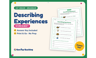 Describing Experiences Worksheet – 1st Grade Adjectives & Prompts