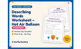 Describing Words Worksheet – Hot Air Balloon – 2nd Grade Adjectives
