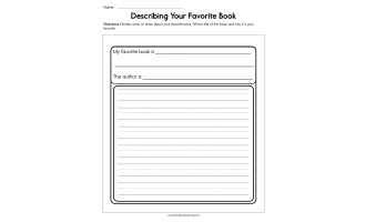 Describing Your Favorite Book Worksheet