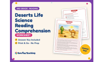 Deserts Life Science Reading Comprehension Worksheet – 3rd Grade