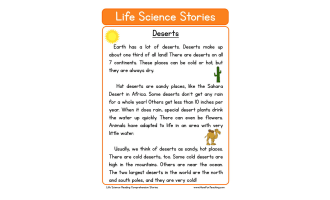 Deserts Life Science Reading Comprehension Worksheet
