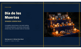 Día de los Muertos Lesson Pack: 2-Level Reading, Slides, Worksheet & K