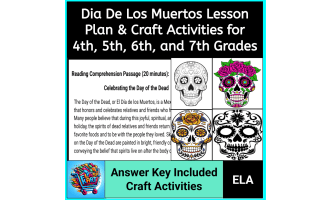 Día de los Muertos Reading Comprehension Passage and Craft for 4th-7th