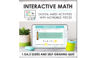Digital Math for 1.OA.2 - Solve Addition and Subtraction Problems (Slides + Self-Grading Quiz)