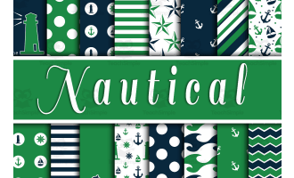 Digital Paper: Nautical in Green and Navy