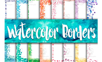 Digital Paper: Watercolor Confetti Borders