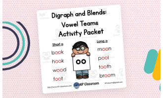 Digraph Long and Short OO Vowel Teams Activity Packet and Worksheets