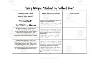 Disabled by Wilfred Owen stanza-by-stanza poetry analysis questions- Google Doc!