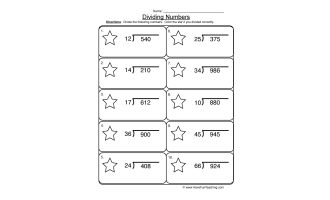 Dividing 2 into 3 Digit Worksheet