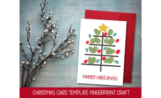 DIY Christmas Card Template for Kids, Holiday Tree Fingerprint Craft